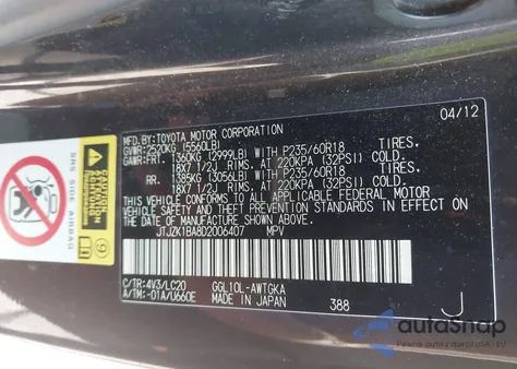 2013 Lexus Rx 350 из США, поврежденный, VIN JTJZK1BA8D2006407